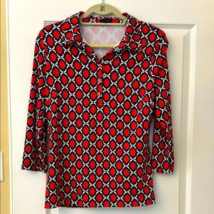 Talbots Red and Navy Geometric Women's Top